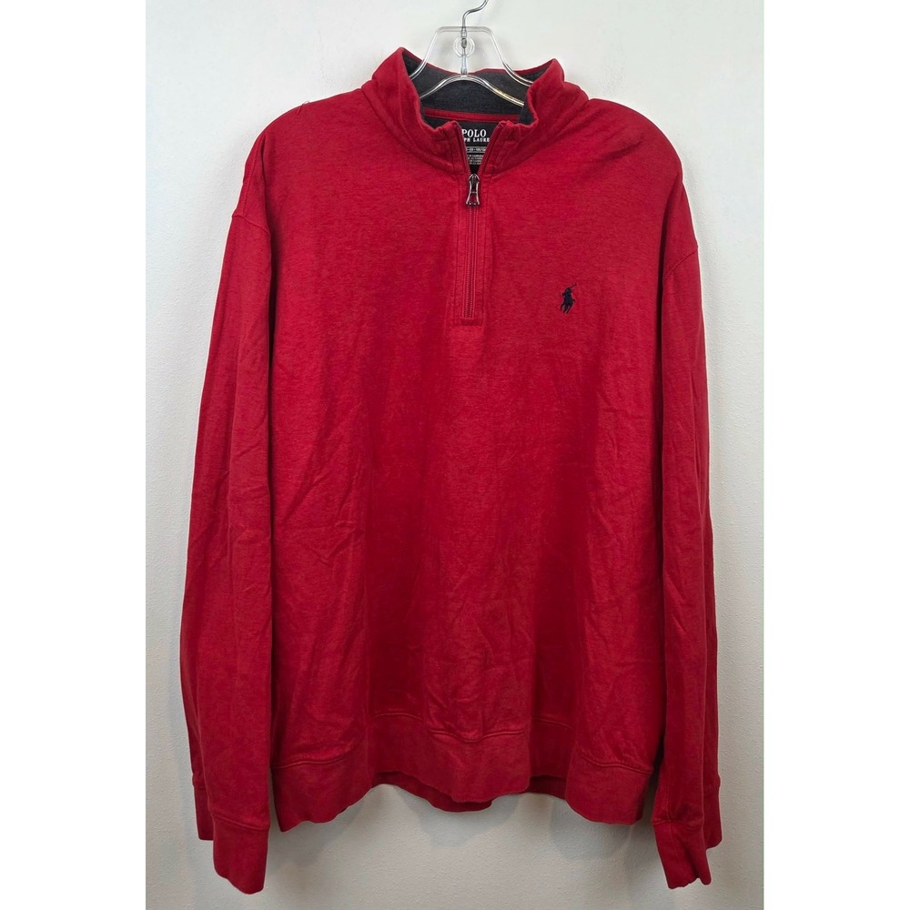 Polo Ralph Lauren Mens XL Red Quarter Zip Pullover Sweatshirt Sweater Pony Logo